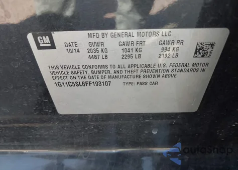 2015 Chevrolet Malibu 1Lt from USA, damaged, VIN 1G11C5SL6FF193107